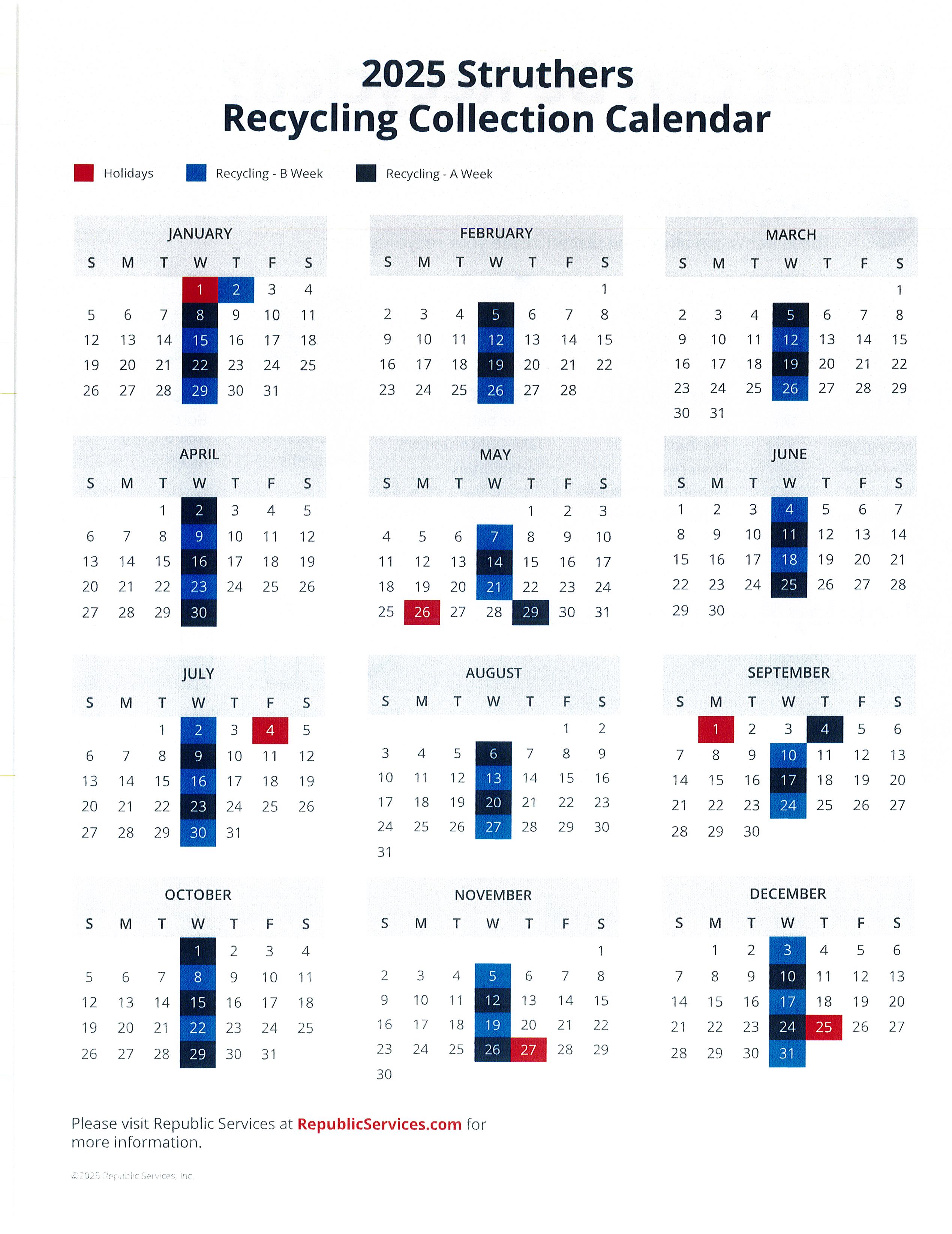 Republic Recycling Collection Calendar